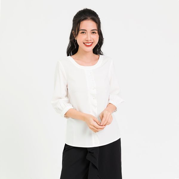 Áo Cổ Tròn, Bèo Đính Trai Lamer Màu Trắng