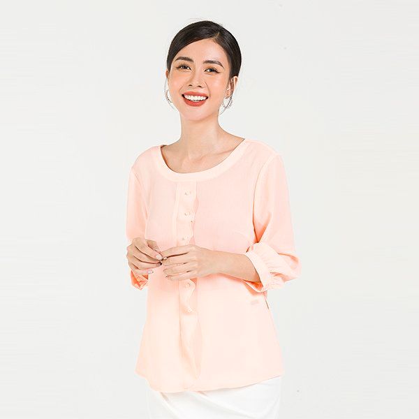 Áo Cổ Tròn, Bèo Đính Trai Lamer Màu Hồng Cam