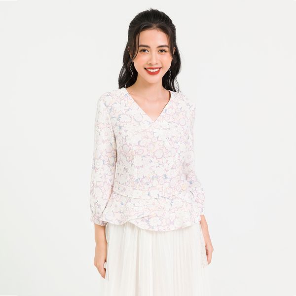 Áo Peplum Đai Eo Tay Lỡ Lamer Màu Hồng Họa Tiết Tím