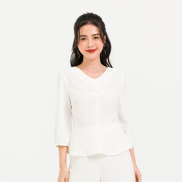 Áo Peplum Xếp Ly Ngực Lamer Màu Trắng