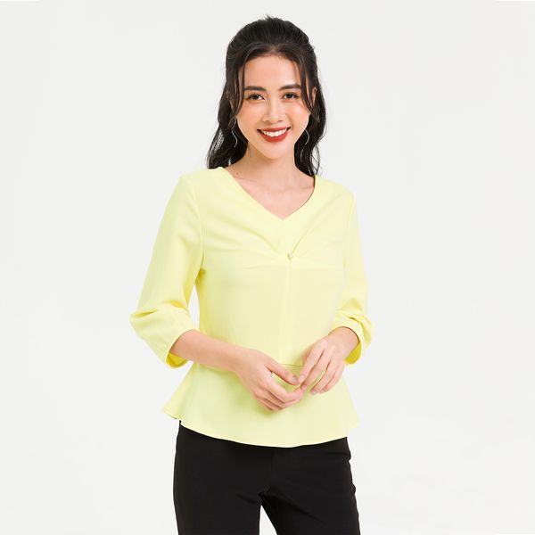 Áo Peplum Xếp Ly Ngực Lamer Màu Vàng