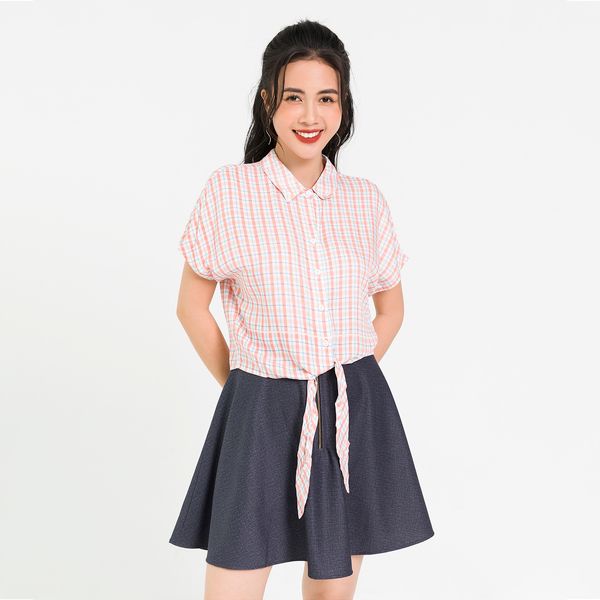 Áo Sơ Mi Cổ Đức, Buộc Vạt Lamer Màu Trắng Kẻ Caro Cam