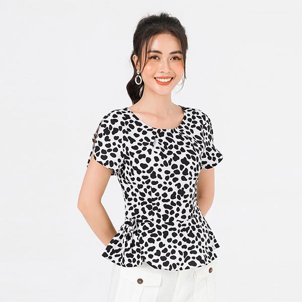 Áo Sơ Mi Nơ Đai, Tay Xẻ Họa Tiết Lamer L61H20H037-D1514