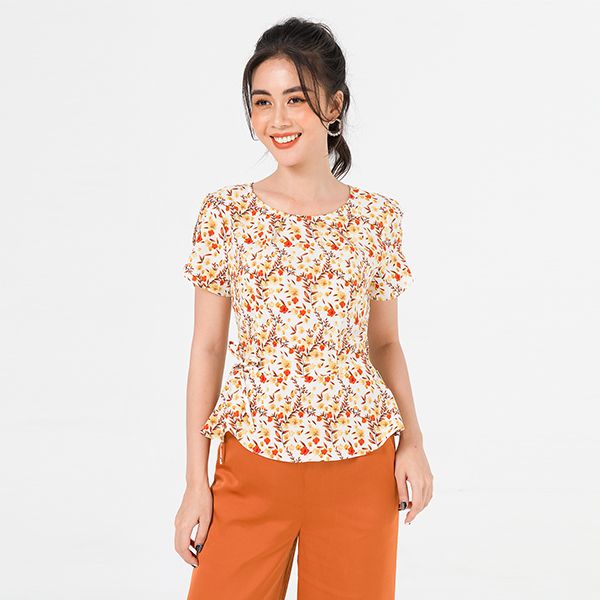 Áo Sơ Mi Nơ Đai, Tay Xẻ Họa Tiết Lamer L61H20H037-F1544