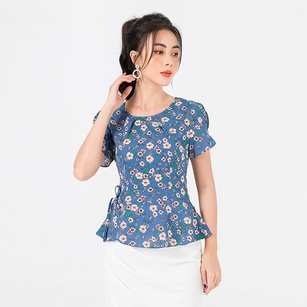 Áo Sơ Mi Nơ Đai, Tay Xẻ Họa Tiết Lamer L61H20H037-F3315