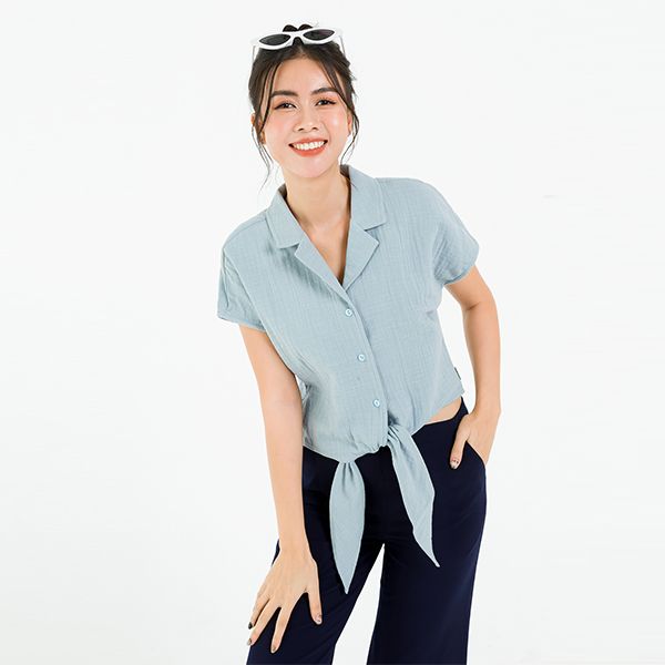 Áo Sơ Mi Cổ 2 Ve Buộc Vạt Màu Xanh Dương Lamer L61H20H039-S3305