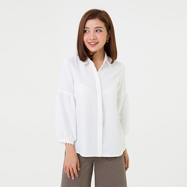 Áo Sơ Mi Tay Nối Ren Màu Trắng Lamer L61H20Q011-S1500