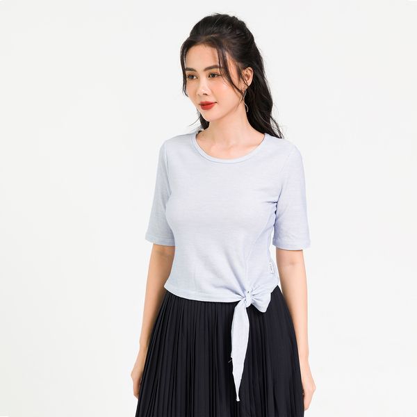 Áo Cotton Buộc Vạt, Tay Lỡ Lamer Màu Xanh Dương Kẻ Caro Trắng