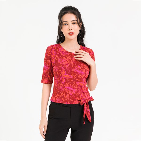 Áo Cotton Buộc Vạt, Tay Lỡ Lamer Màu Đỏ Họa Tiết Cam