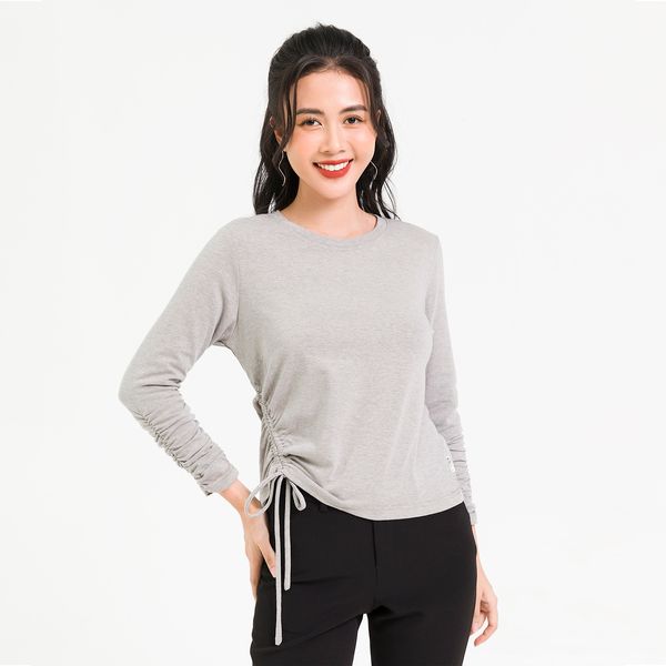 Áo Thun Rút Dây Eo, Tay Nhún Lamer Màu Xanh Dương