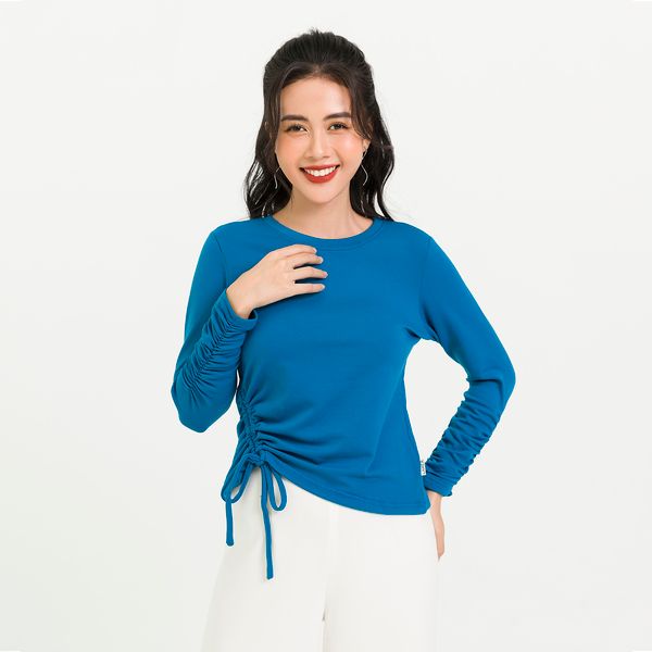 Áo Thun Rút Dây Eo, Tay Nhún Lamer Màu Xanh Dương