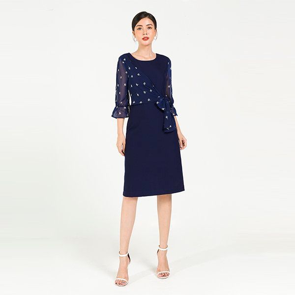 Đầm Ôm Phủ Voan Ngực Lamer Màu Tím Than