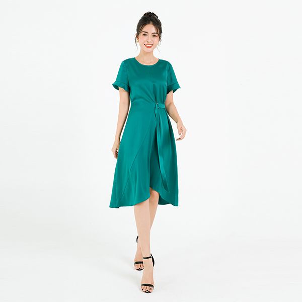 Đầm Midi Xòe Đai Eo Màu Xanh Lá 05 Lamer L63I20H018-S4405