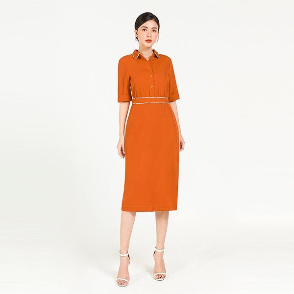 Đầm Ôm Suông Kẹp Lé Lamer Màu Cam