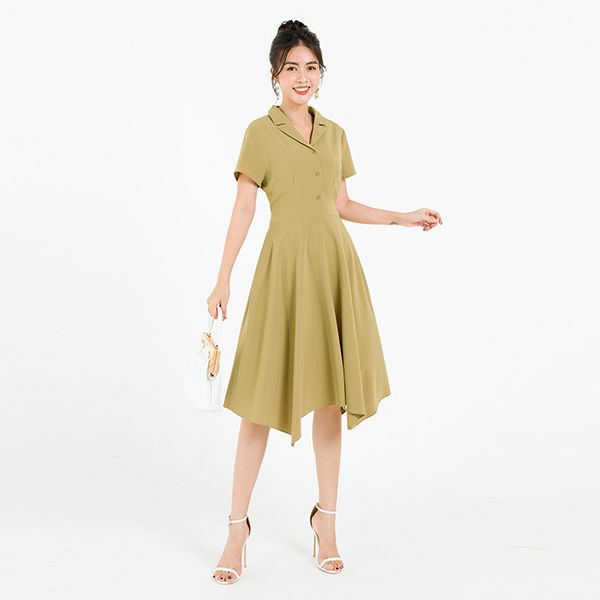 Đầm Xòe, Cổ 2 Ve Màu Xanh Rêu 05 Lamer L63L20H020-S4405
