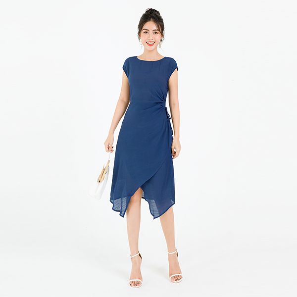 Đầm Rút Dây Eo, Vai Chờm Màu Xanh Dương Lamer L63R20H087-S3200