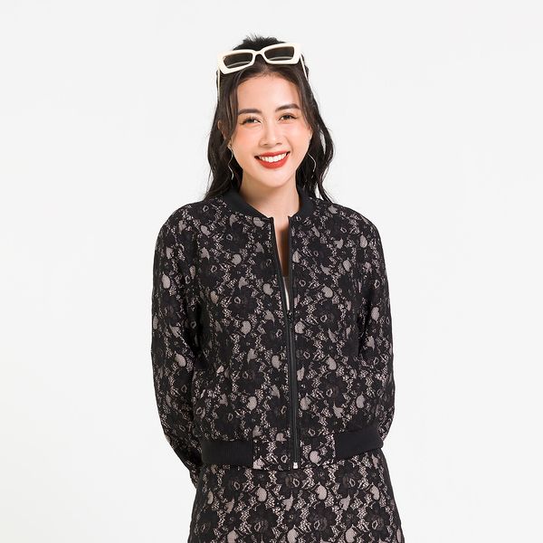 Áo Bomber Túi Cơi GBT002 Lamer Màu Đen Họa Tiết Ren