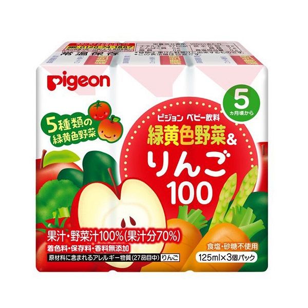Lốc 3 Nước Ép Rau Củ & Táo Pigeon Cho Bé Từ 5 Tháng (125ml/Hộp)