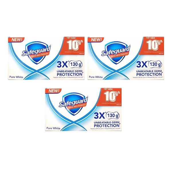 Lốc 3 Xà Bông Tắm Diệt Khuẩn Safeguard Trắng 135g