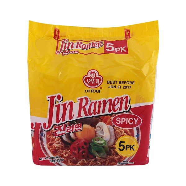 Mì Ottogi Jin Ramen Vị Cay - Lốc 5 Gói (120g x 5)