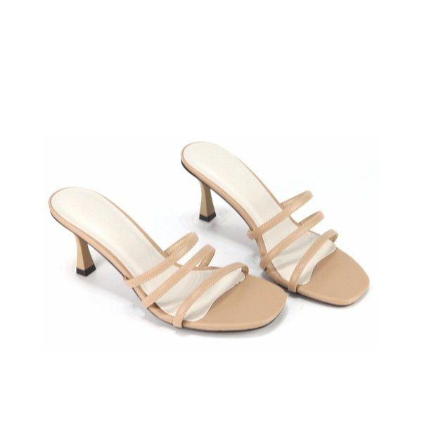 Guốc Mũi Vuông Gót Nhọn 7cm Dây Mảnh Màu Nude Cillie 1221 (Store 5703)