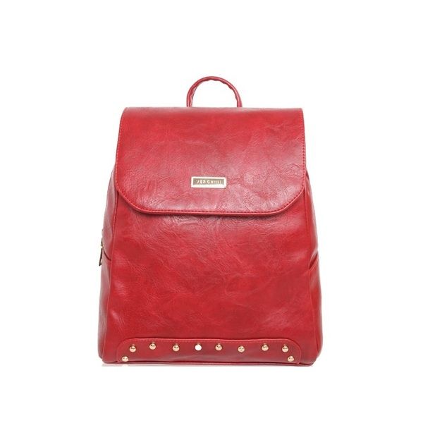 Balo Dây Kéo Vòng Tán Đinh Có Nắp Màu Đỏ Tươi Khoang Verchini BFV06 (Store 1001)