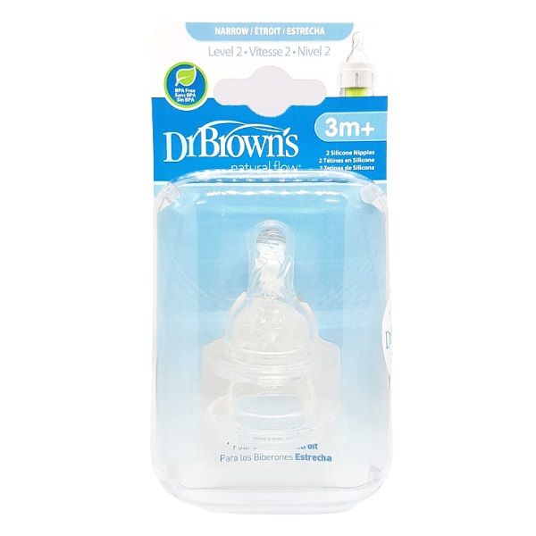 Bộ 2 Núm Ti Bình Sữa Cổ Hẹp Dr Brown's số 2, 3-6M