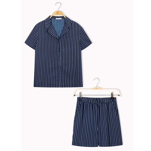 Bộ Pijama Tay Ngắn Màu Xanh Than Vien Tran O68S20H003-P3215