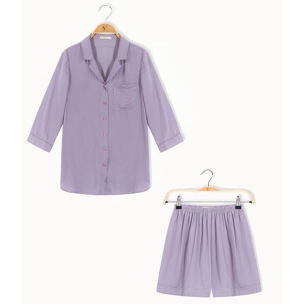 Bộ Ngủ Áo Dài, Quần Short Màu Tím 05 Vien Tran O68S20Q002-S3105