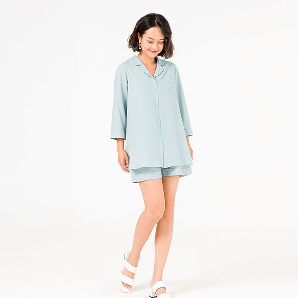 Bộ Ngủ Áo Dài, Quần Short Màu Xanh Dương 03 Vien Tran O68S20Q002-S3305