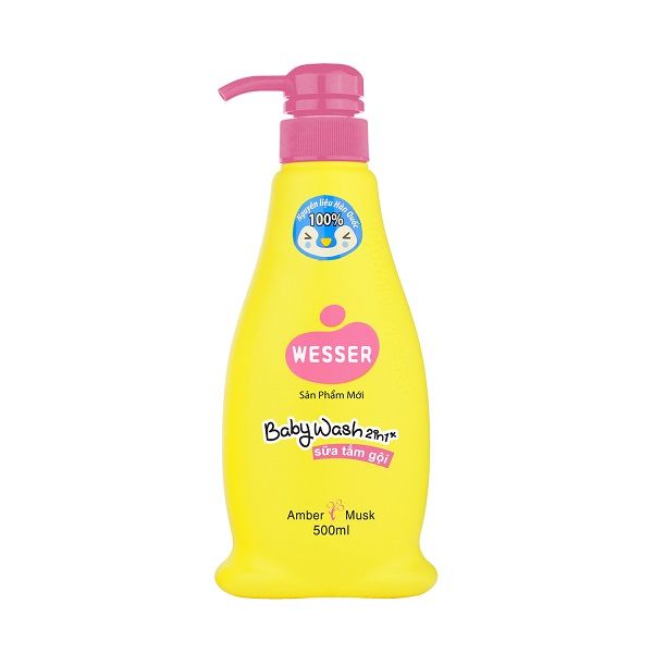 Sữa Tắm Gội Em Bé 2 Trong 1 Wesser Angel Hương Hổ Phách Xạ Hương 500ml Màu Hồng