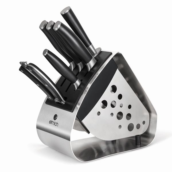 Bộ Dao Inox Elmich 7 Món (4 Dao, 1 Kéo, 1 Thanh Mài Dao, 1 Giá Để Dao) EL3800
