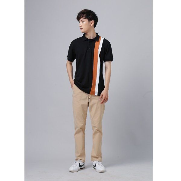 Áo Thun Polo Nam Phối Sọc Giorno Mimosa Màu Đen 0920