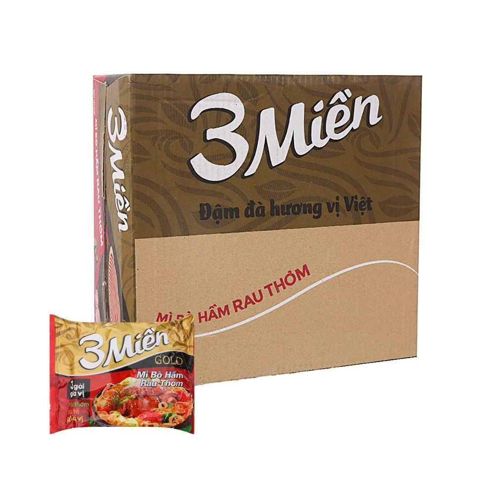 Thùng 30 Mì Reeva 3 Mìền Gold Bò Hầm Xào Rau Thơm 75g