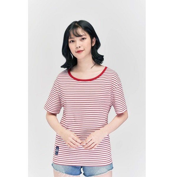 Áo Thun Sọc Nhỏ Trơn Trắng Sọc Đỏ Couple TX WTS 4061 (Store 5703)