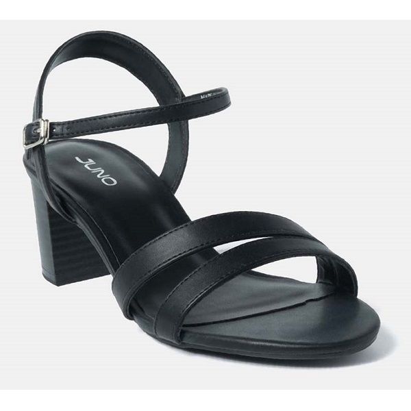 Giày Sandal Gót Vuông Quai Mặt Bất Đối Xứng Juno Màu Đen SD05044 (Store 1001)