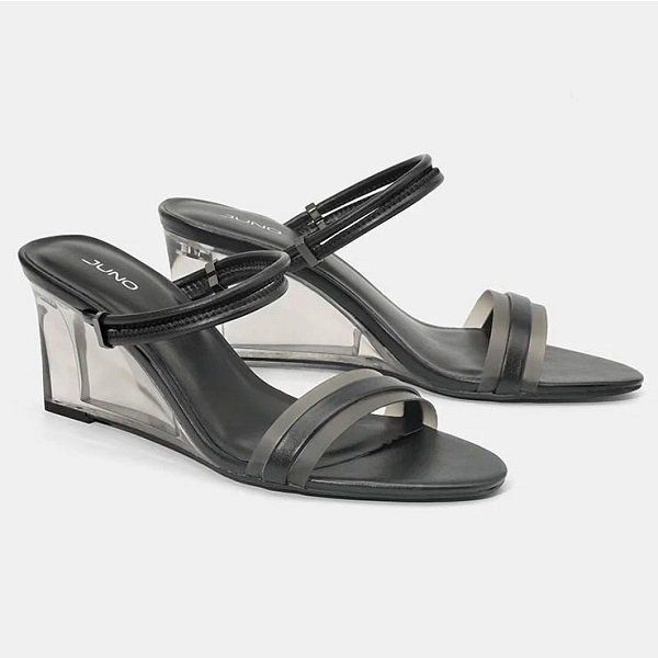 Giày Sandal Xuồng Quai Mũi Ngang Phối PVC Juno Màu Đen SD07054 (Store 1001)