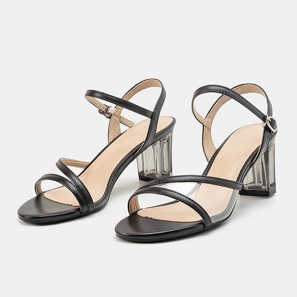 Giày Sandal Phối PVC Gót Trong Juno Màu Đen SD07056 (Store 1001)