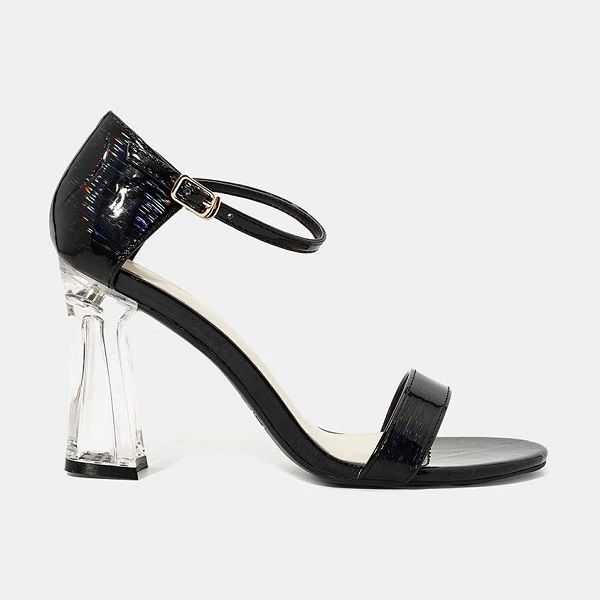 Giày Sandal Gót Trong Quai Ngang Juno Màu Đen SD09082 (Store 1001)