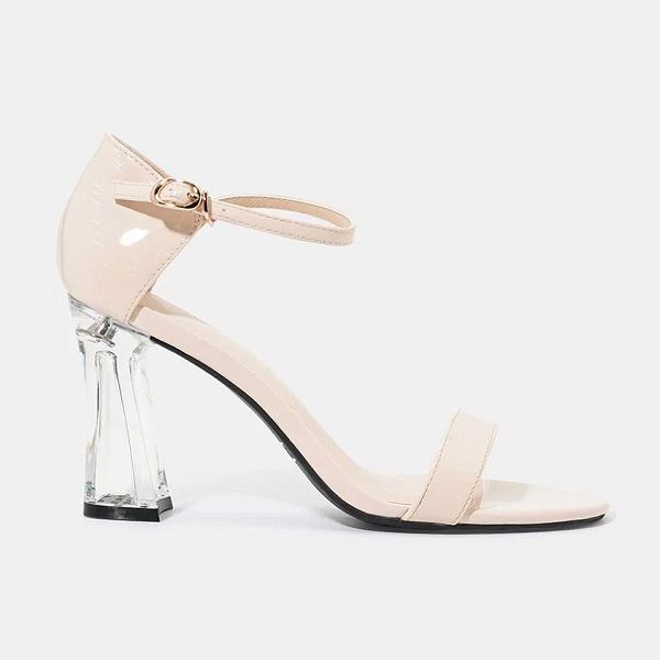 Giày Sandal Gót Trong Quai Ngang Juno Màu Kem Nhạt SD09082 (Store 1001)