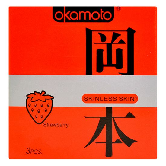 Bao Cao Su Okamoto Skinless Skin Strawberry - Hộp 3 Cái