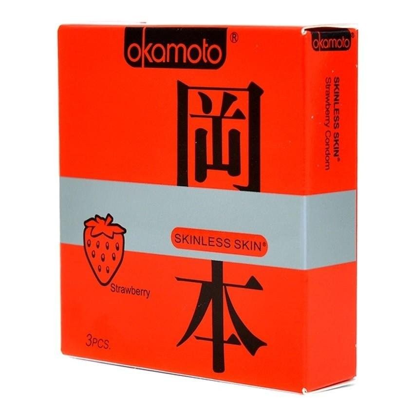 Bao cao su Okamoto Skinless Skin Strawberry 10`S hộp 10 cái