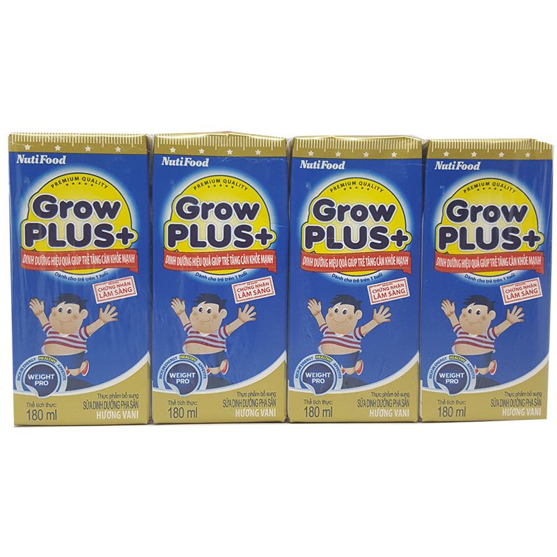 Sữa Bột Pha Sẵn Grow Plus+ Tăng Cân Khỏe Mạnh - Lốc 4 Hộp x 180ml