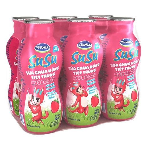 Sữa Chua Uống Susu Hương Dâu - Lốc 6 Chai x 80ml