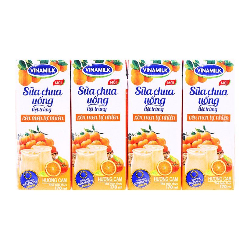 Sữa Chua Uống Vinamilk Hương Cam - Lốc 4 Hộp x 170ml