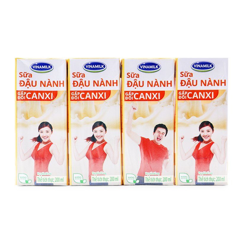Sữa Đậu Nành Vinamilk Gấp Đôi Canxi - Lốc 4 Hộp x 200ml