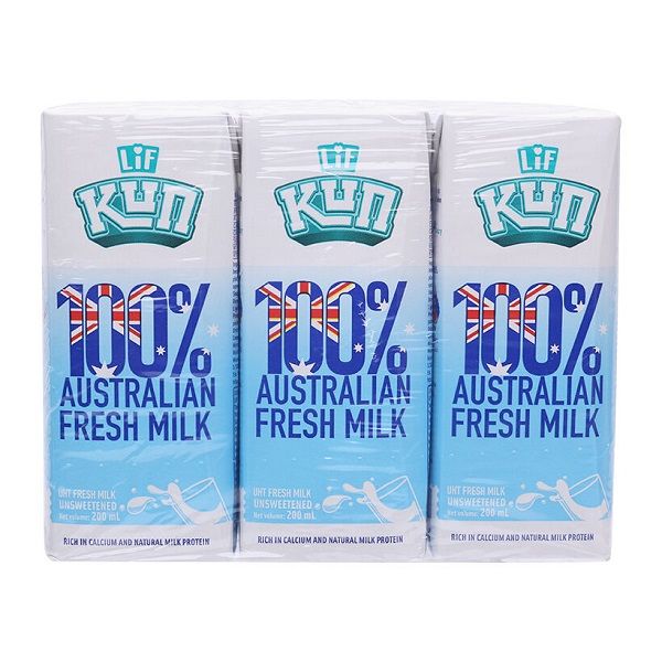 Sữa Tươi Tiệt Trùng Từ Úc LiF Kun Không Đường Lốc 6 Hộp x 200ml