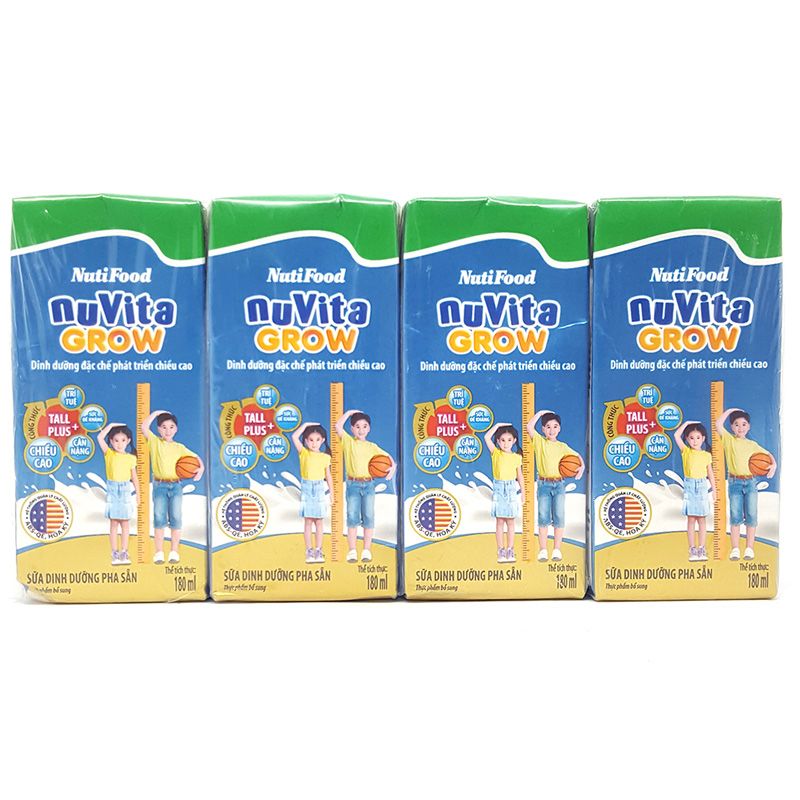 Sữa Dinh Dưỡng Pha Sẵn Nuvita Grow - Lốc 4 Hộp x 180ml