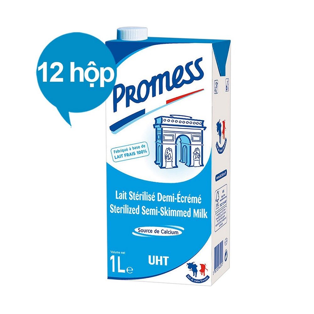 Thùng 12 Sữa Tươi Ít Béo Tiệt Trùng Promess 1L