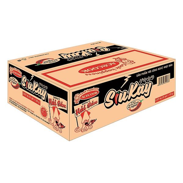 Thùng 24 Gói Mì Siu Kay Hương Vị Hải Sản (128g/Gói)